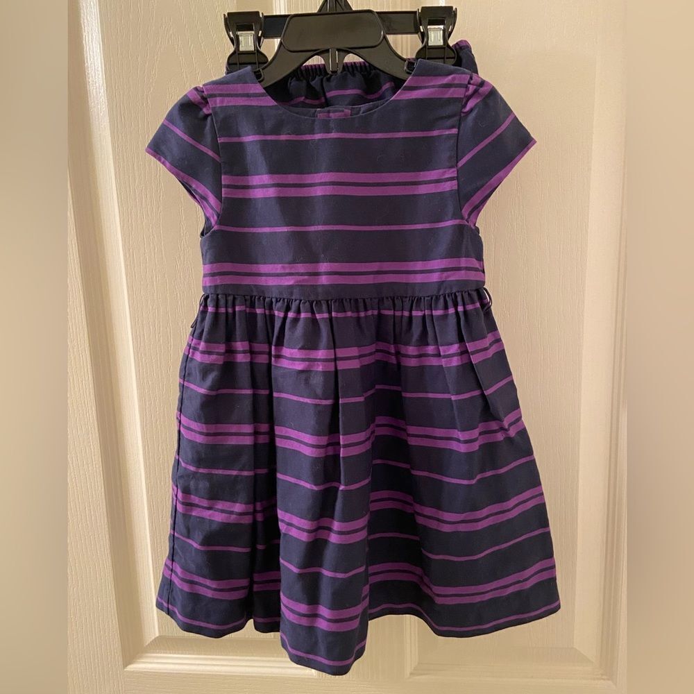 Ralph Lauren Striped Fit n Flare Dress Navy Blue and Purple Girls Size 24 Months